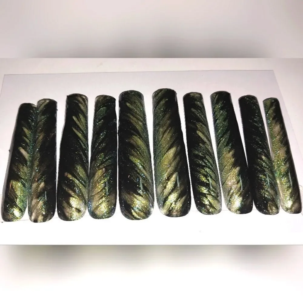 Hand crafted custom cateye 10pc 3xl long acrylic press on nails sz medium